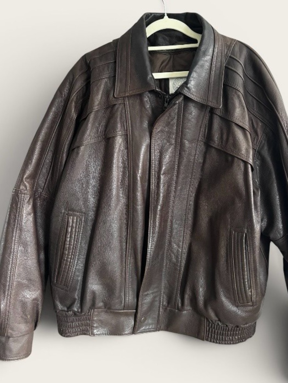 Vintage 90s Brown Leather Bomber Jacket Thinsulate Lined Heavyweight Coat